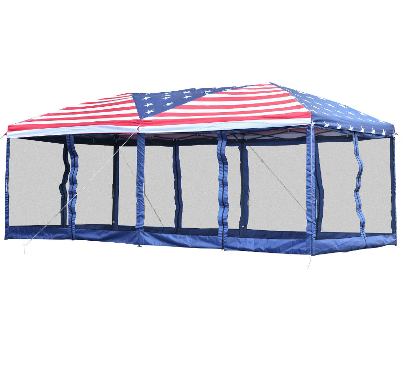 10x20ft Pop up Party Tent Gazebo Canopy Market Instant Shelter American Flag