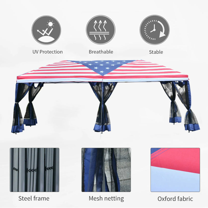 10x20ft Pop up Party Tent Gazebo Canopy Market Instant Shelter American Flag