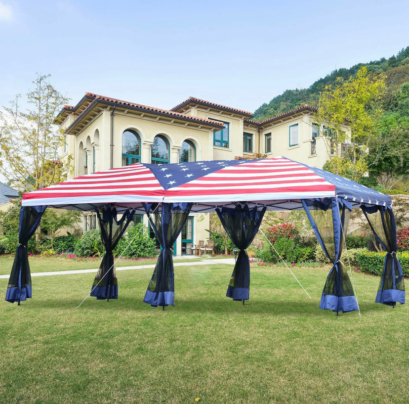 10x20ft Pop up Party Tent Gazebo Canopy Market Instant Shelter American Flag