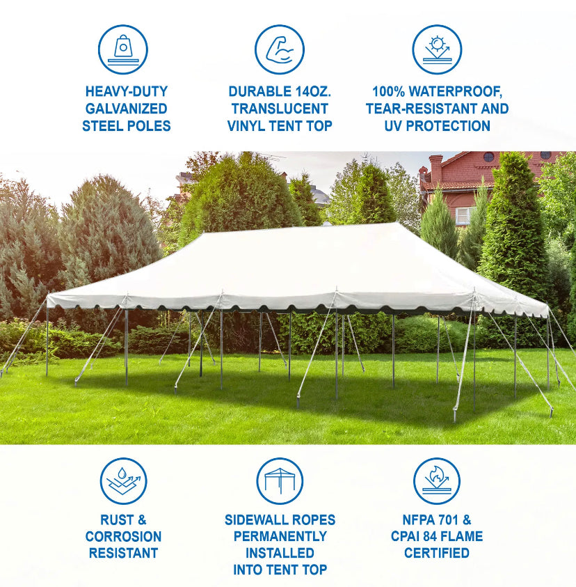 20x40 Canopy Pole Tent White For Event Wedding Party Gazebo Tailgate Backyard